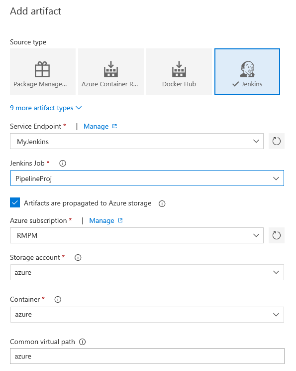 Opzioni per la pubblicazione di elementi Jenkins in Archiviazione di Azure