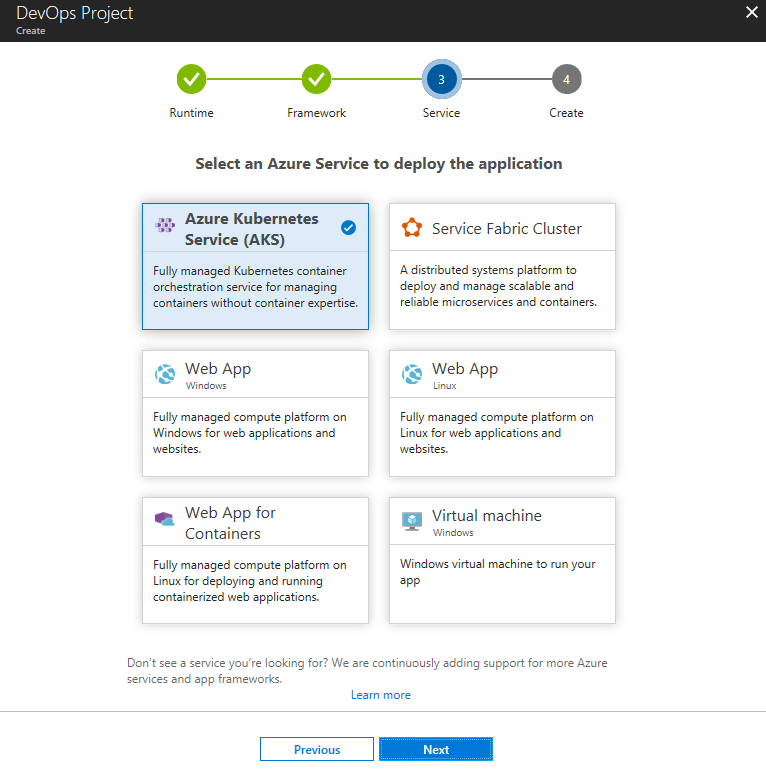 Selezionare un servizio di Azure per distribuire l'applicazione