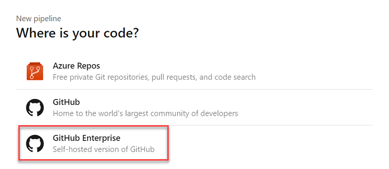 Supporto di GitHub Enterprise nella procedura guidata della pipeline.