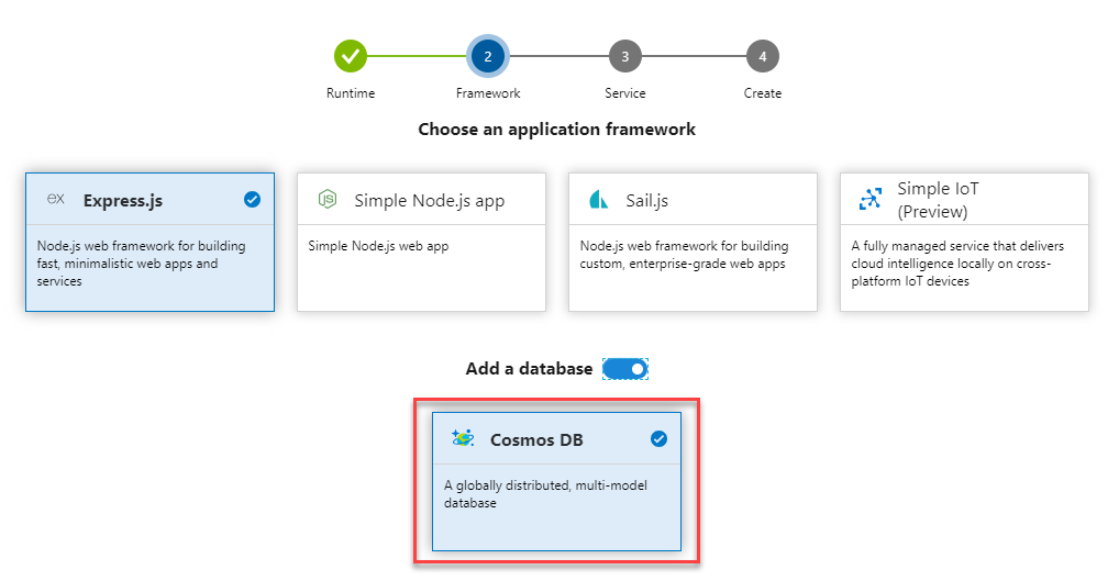 Usare il portale di Azure per configurare e distribuire in un database di Azure Cosmos DB.