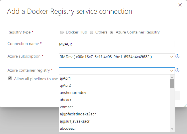 Aggiungere una connessione al servizio Docker.