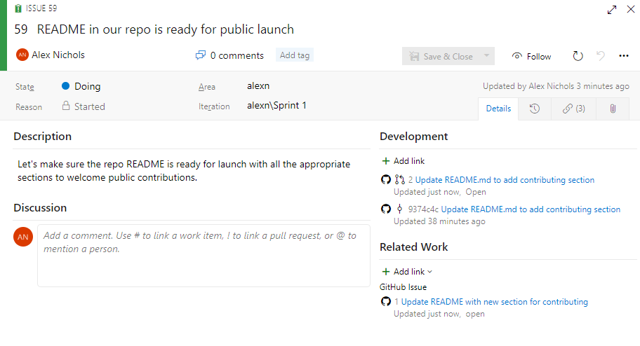 Collegare manualmente in l'Azure Boards con l'URL della segnalazione di GitHub.