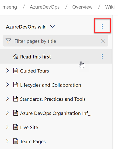 Le azioni a livello wiki si trovano accanto alla selezione wiki.
