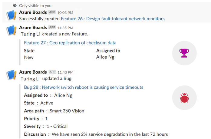 Azure Boards App per Slack.