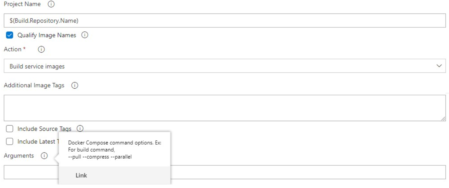 Argomenti di input nell'attività Docker Compose.