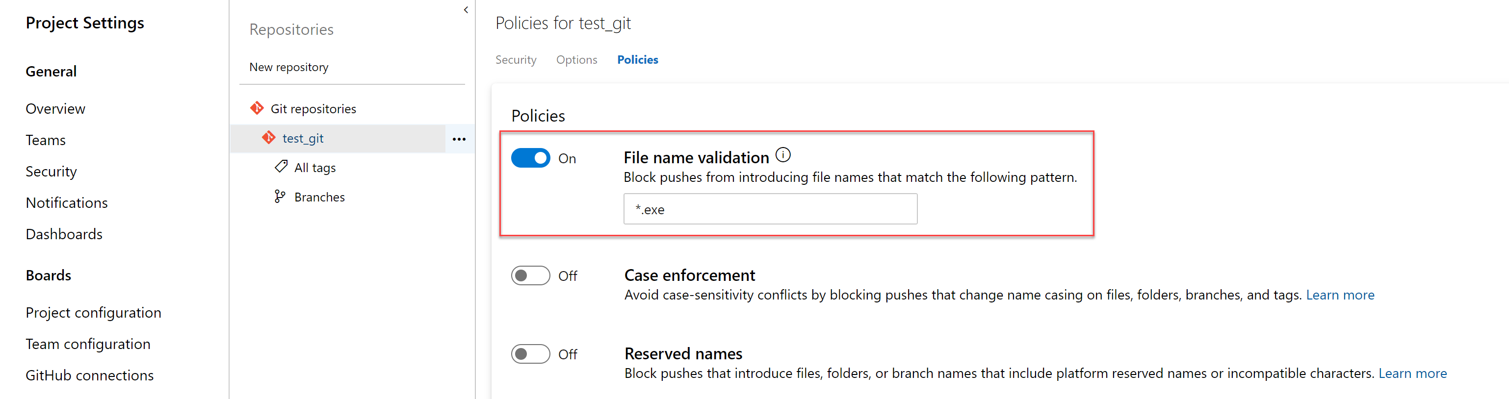 Criteri per bloccare i file con modelli specificati.