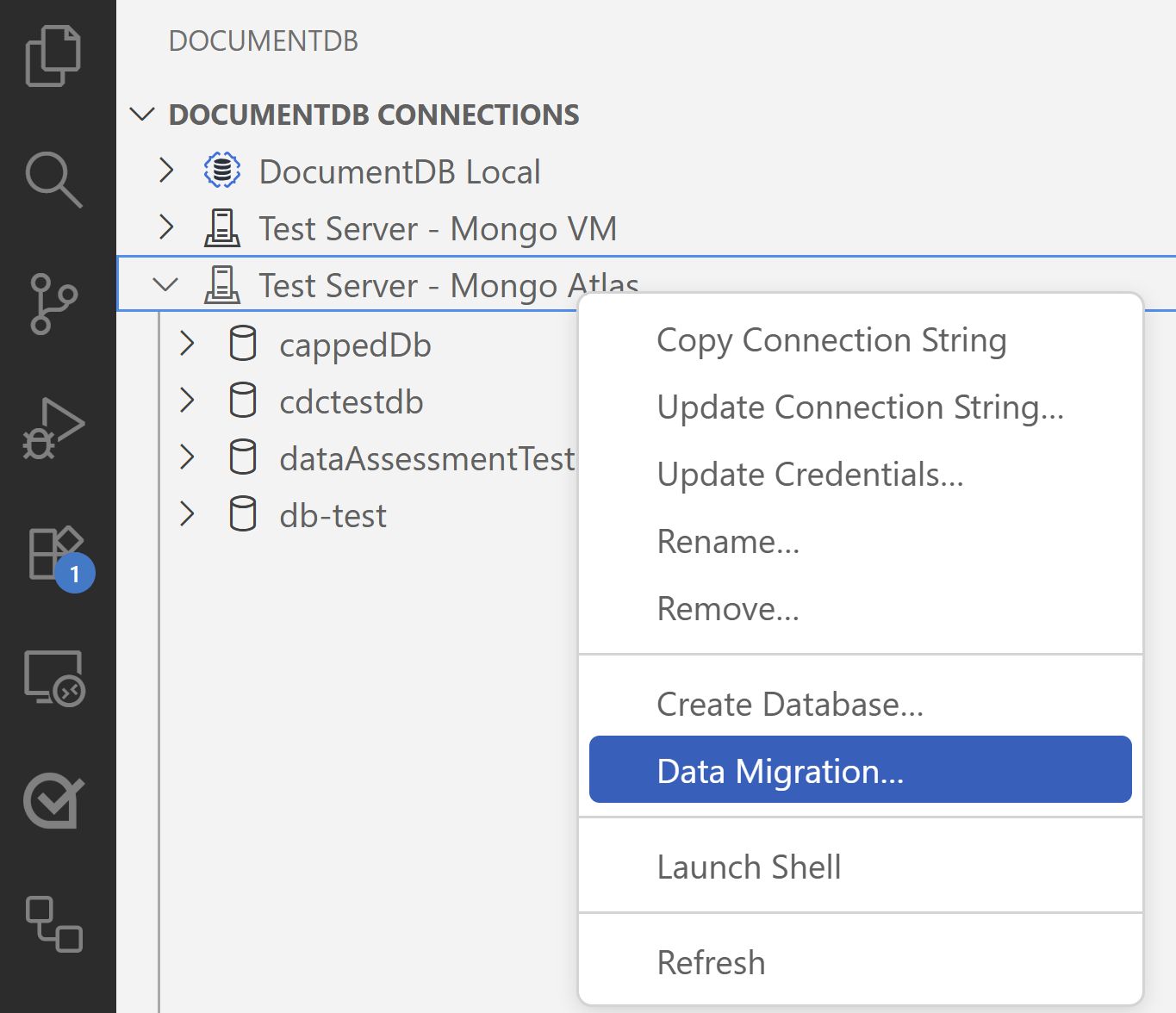Screenshot del menu di scelta rapida in Visual Studio Code.