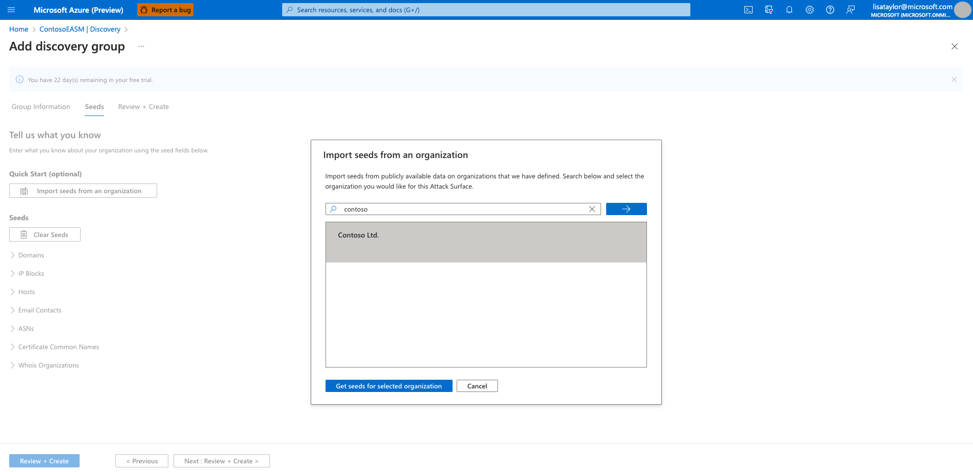 Screenshot dell'opzione di superficie di attacco preconfigurata
