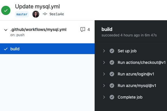 Screenshot del log dell’esecuzione di GitHub Actions.