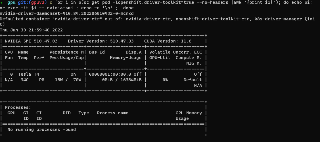 Screenshot dell'output che mostra le GPU disponibili.