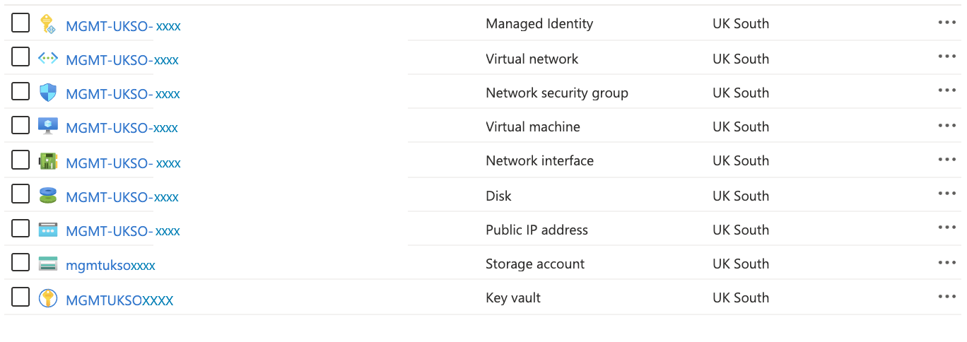 Screenshot che mostra le risorse del deployer nel portale Azure.