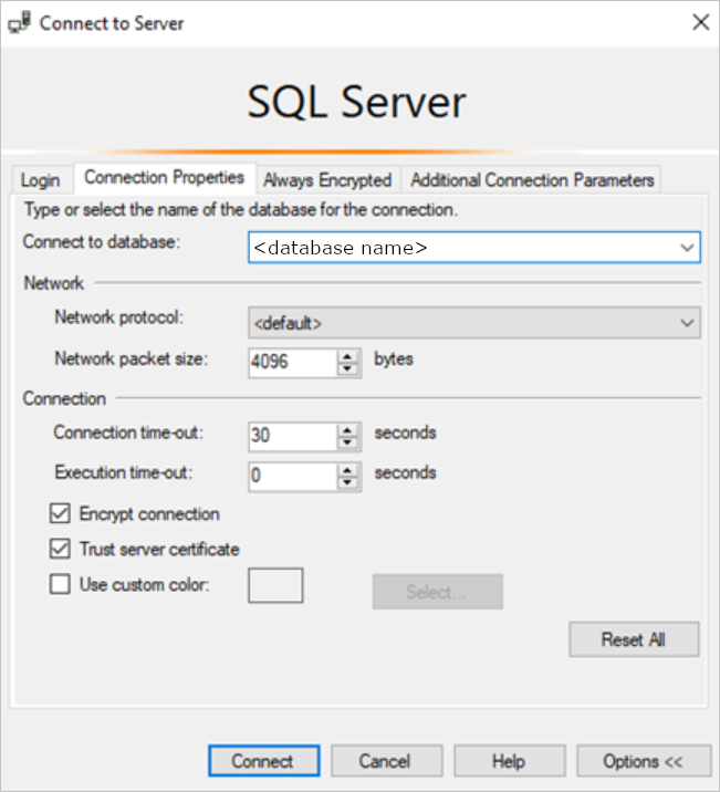 Proprietà di connessione di SQL Server