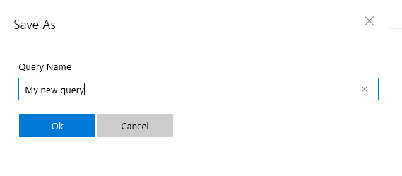 Finestra di feedback per il salvataggio della query