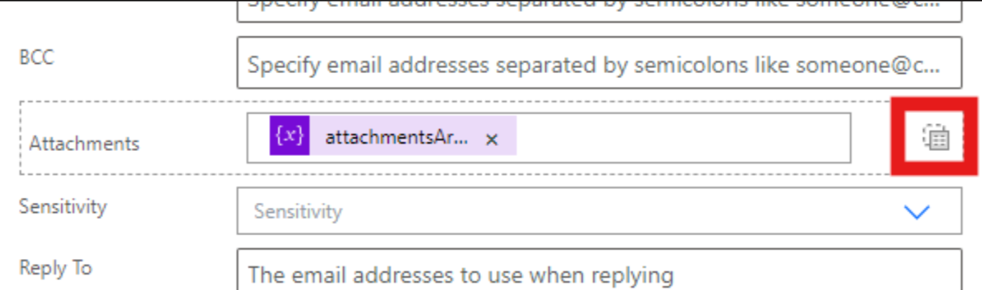 Impostare la variabile Attachments
