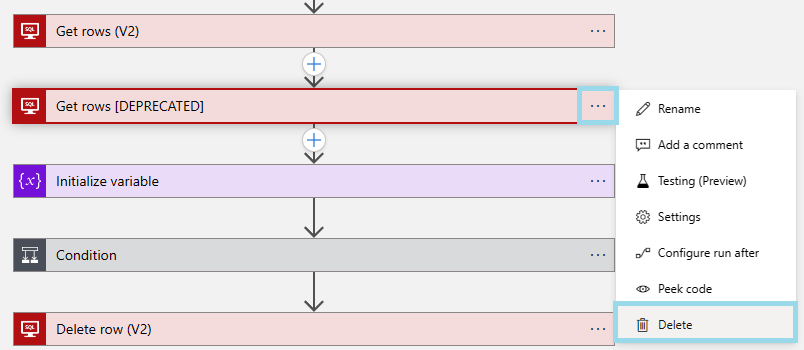 Eliminare l'azione V1