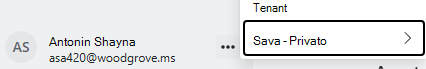 Screenshot che mostra l'account Fabrikam passato al tenant contoso.