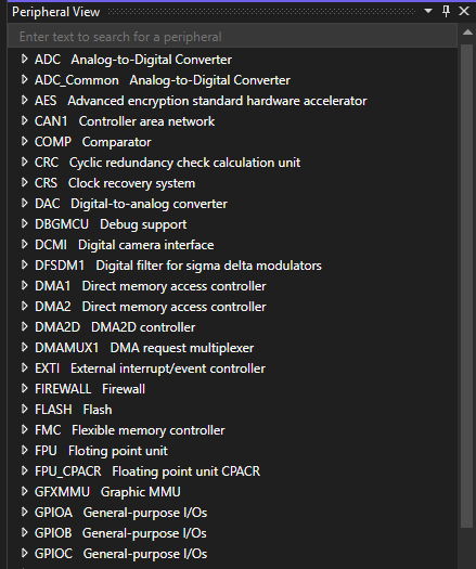 Screenshot della visualizzazione della periferica in Visual Studio.