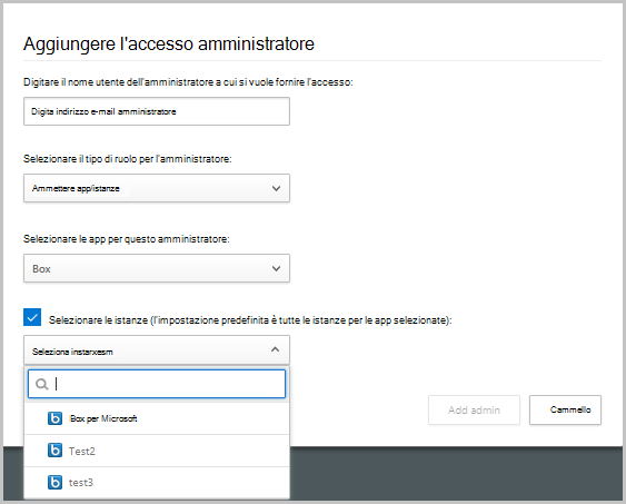 Screenshot che mostra la finestra di dialogo aggiungi utente per aggiungere altri amministratori in Defender for Cloud Apps.