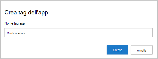 Schermata della finestra di dialogo per la creazione di un tag personalizzato per l'app nel portale di Microsoft Defender.