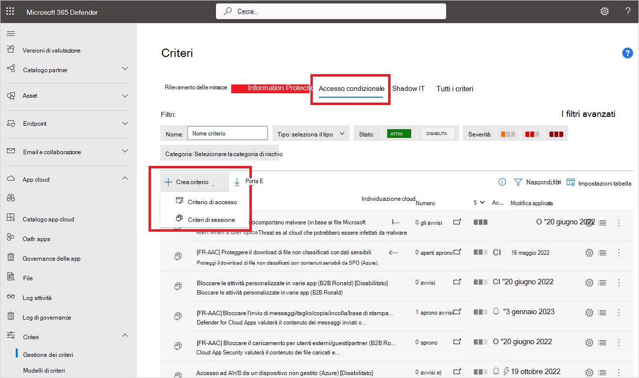 Schermata della pagina Crea un criterio di accesso condizionale.
