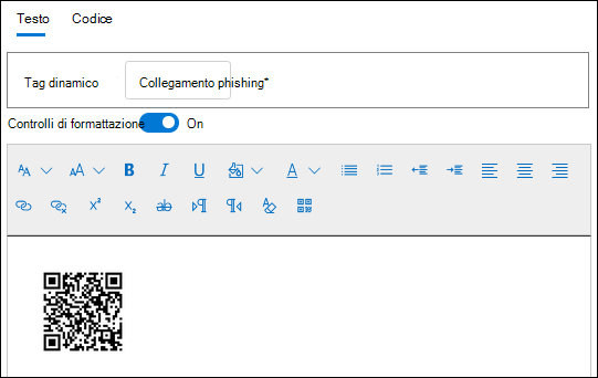 Codice QR inserito nel messaggio e-mail del payload durante la creazione del payload.