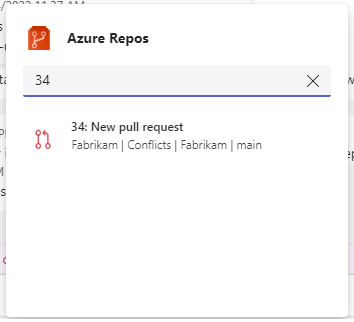 Screenshot che mostra la notifica di Teams di una pull request.