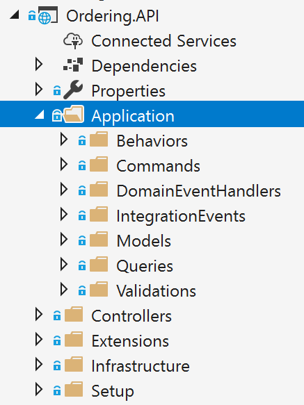 Screenshot del microservizio Ordering.API in Esplora soluzioni.