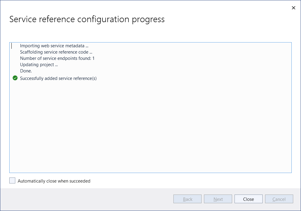 Finestra Avanzamento di Visual Studio
