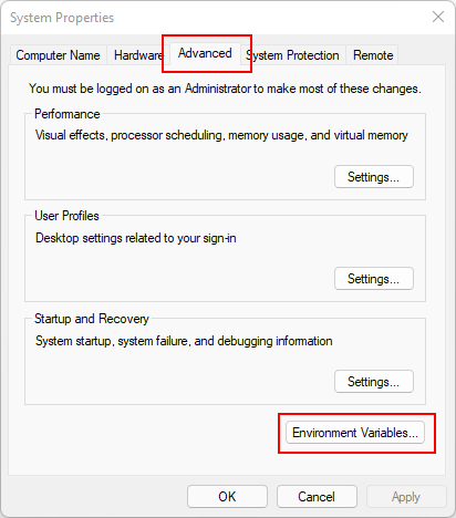 Il pannello delle proprietà di sistema Windows aperto.
