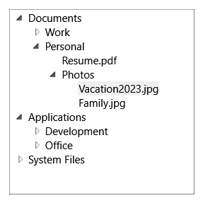 Screenshot di un controllo TreeView in WPF.