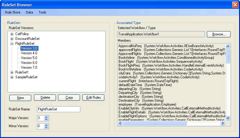 Screenshot che mostra il browser RuleSet.