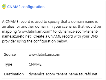 Screenshot della finestra di dialogo Configurazione CNAME.