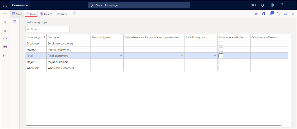 Screenshot dei gruppi di clienti configurati.