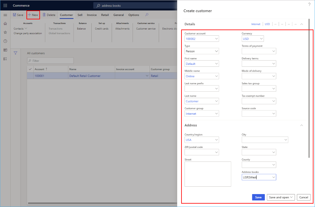 Screenshot della creazione predefinita del cliente.