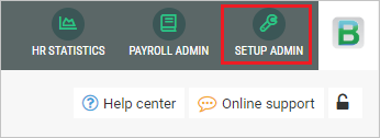 Screenshot della Console di amministrazione di BitaBIZ con l'elemento Setup admin evidenziato.