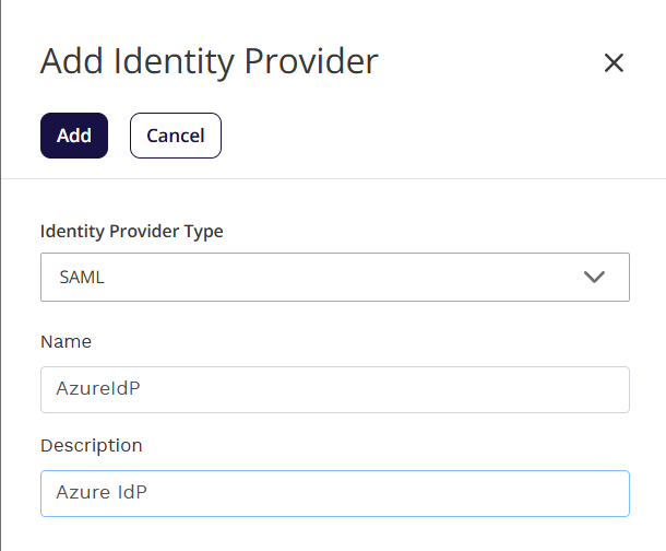 Screenshot di Add Identity Provider (Aggiungi provider di identità).