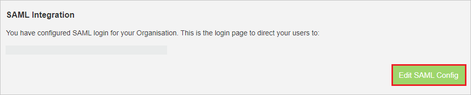 Screenshot mostra la pagina Integrazione SAML con l'opzione Modifica configurazione SAML.