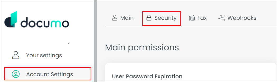 schermata per la pagina sicurezza.
