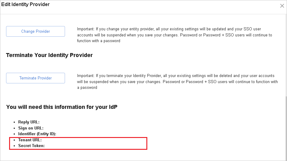 Screenshot dell'estrazione dell'URL e del token del tenant.
