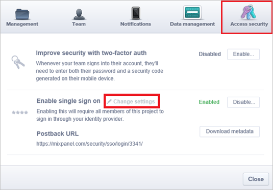 Screenshot che mostra la scheda Sicurezza di Accesso in cui è possibile modificare le impostazioni.