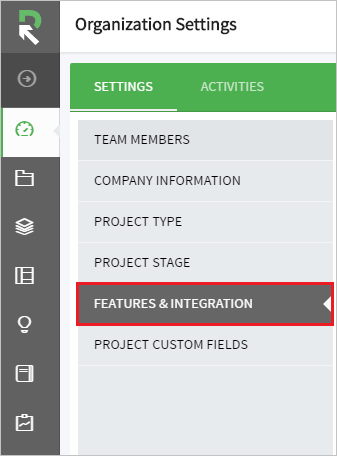 Screenshot che mostra Funzionalità e Integrazione selezionate in Impostazioni.