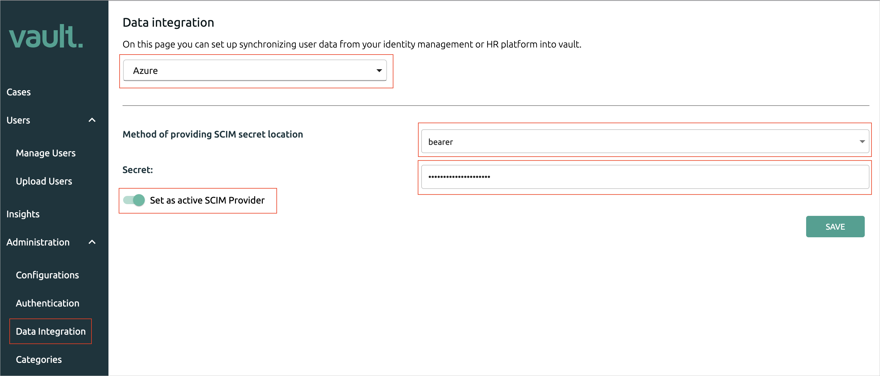 Screenshot della pagina Integrazione dati.