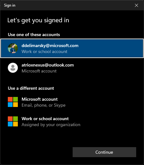 Interfaccia utente wam per account personali e aziendali