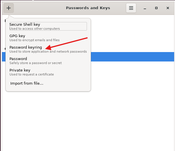 Finestra di dialogo keychain che seleziona il keyring della password