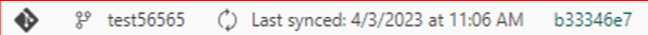 Screenshot delle informazioni di sincronizzazione visualizzate nella parte inferiore della schermata quando si è connessi a Git.