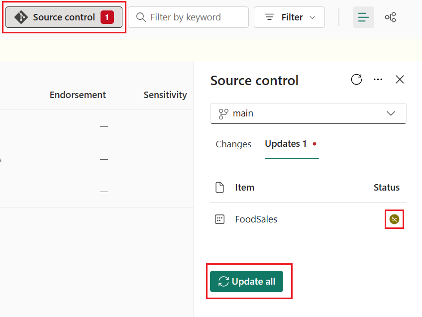 Screenshot dell'interfaccia utente dell'area di lavoro di aggiornamento.