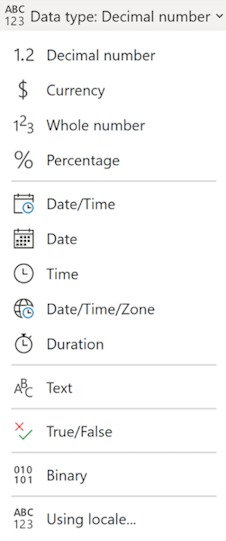 Screenshot dell'icona di trasformazione del tipo di dati.