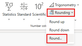 Screenshot che mostra l'opzione Round... nella scheda Trasforma della finestra dell'editor.
