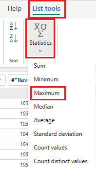 Screenshot che mostra la funzione orderid massima delle statistiche.