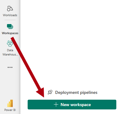 Screenshot del riquadro Aree di lavoro, con il pulsante + Nuova area di lavoro.
